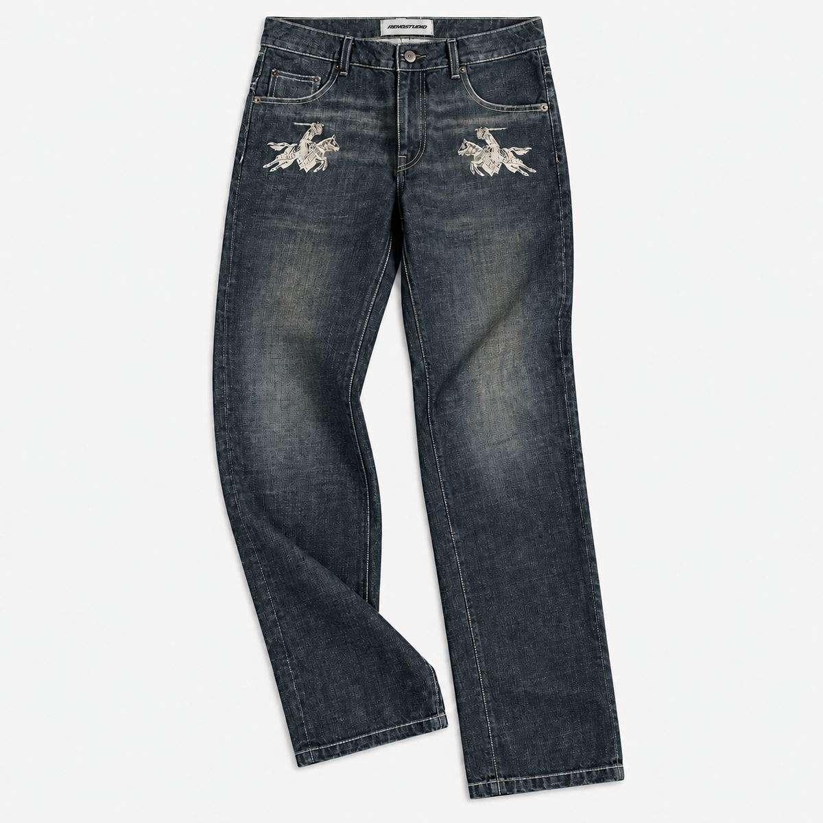 Knight Thorn Embroidered Slim-Fit Distressed Jeans