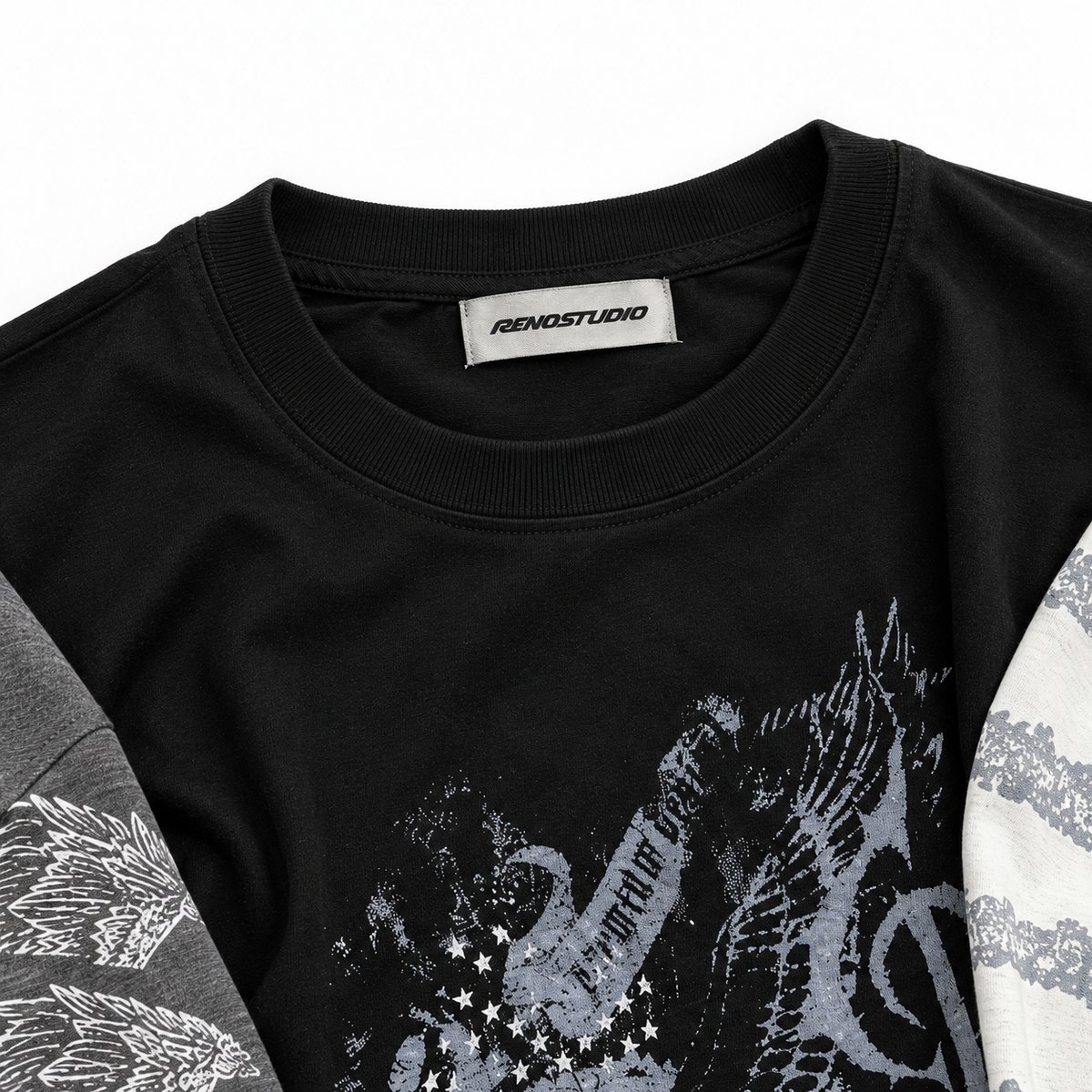 Winged Crest Contrast-Sleeve Vintage Longline Tee