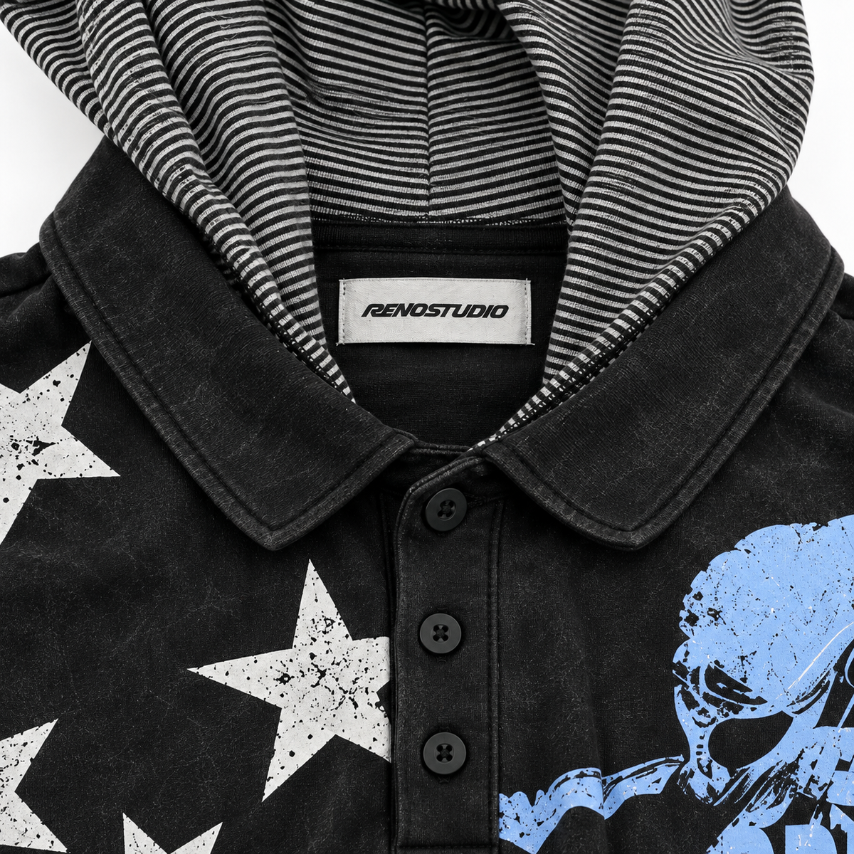 Dark Star Skull Layered Hooded Y2K Long-Sleeve Tee