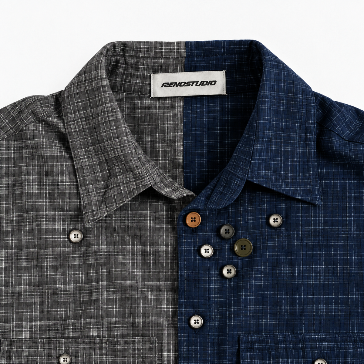 Split-Tone Yin Yang Plaid Embroidered Overshirt