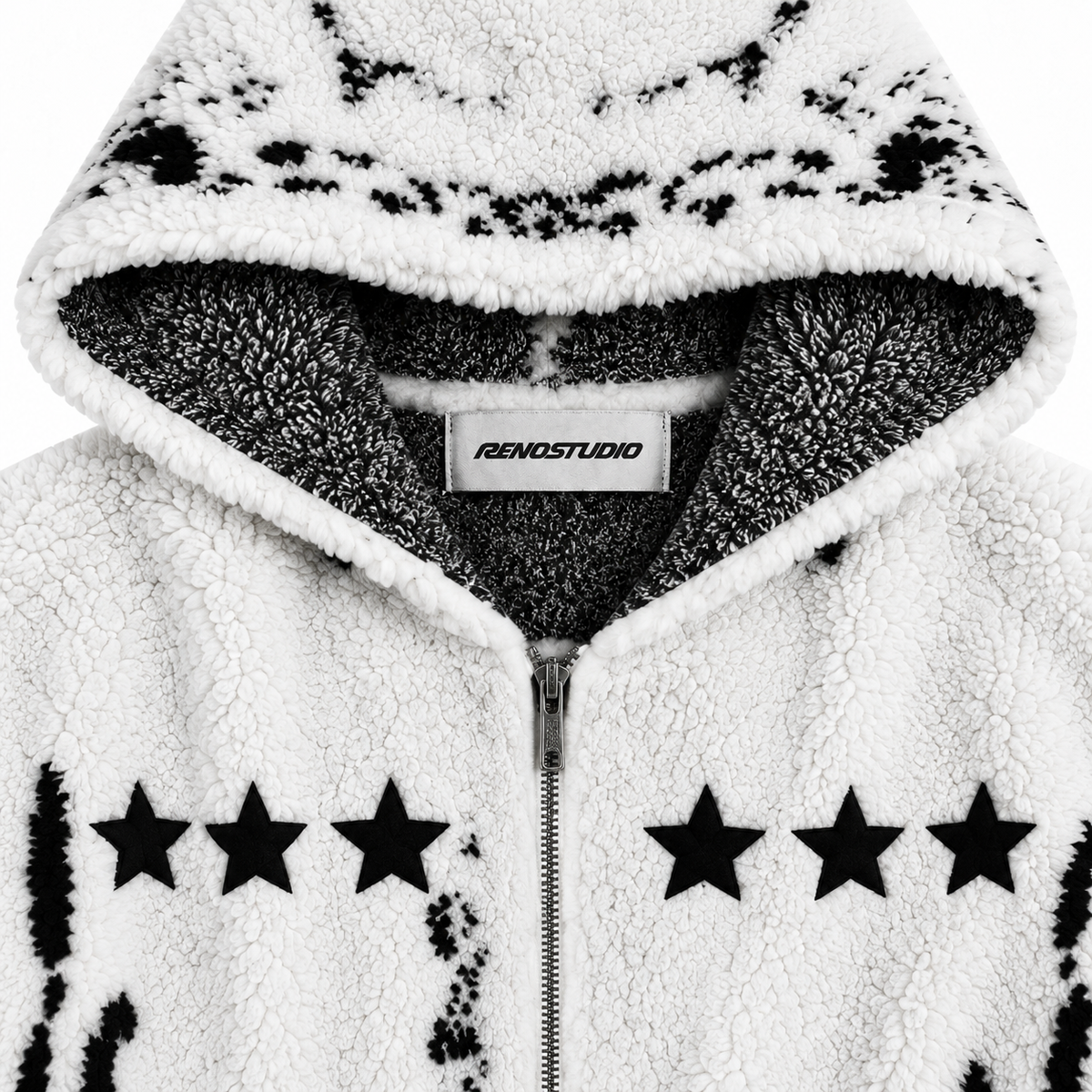 Faux Fur Tiger Gradient Star Knit Zip Cardigan