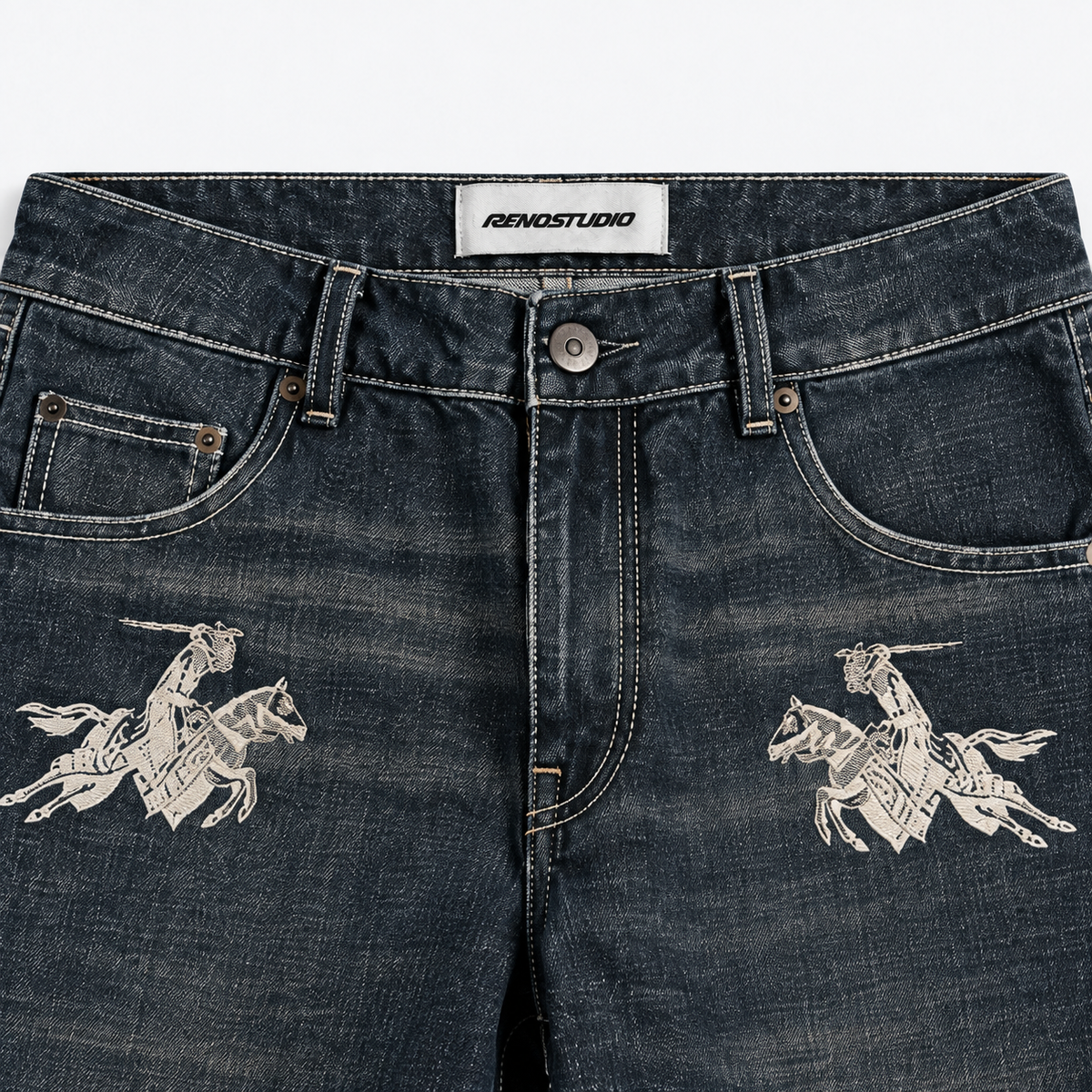 Knight Thorn Embroidered Slim-Fit Distressed Jeans