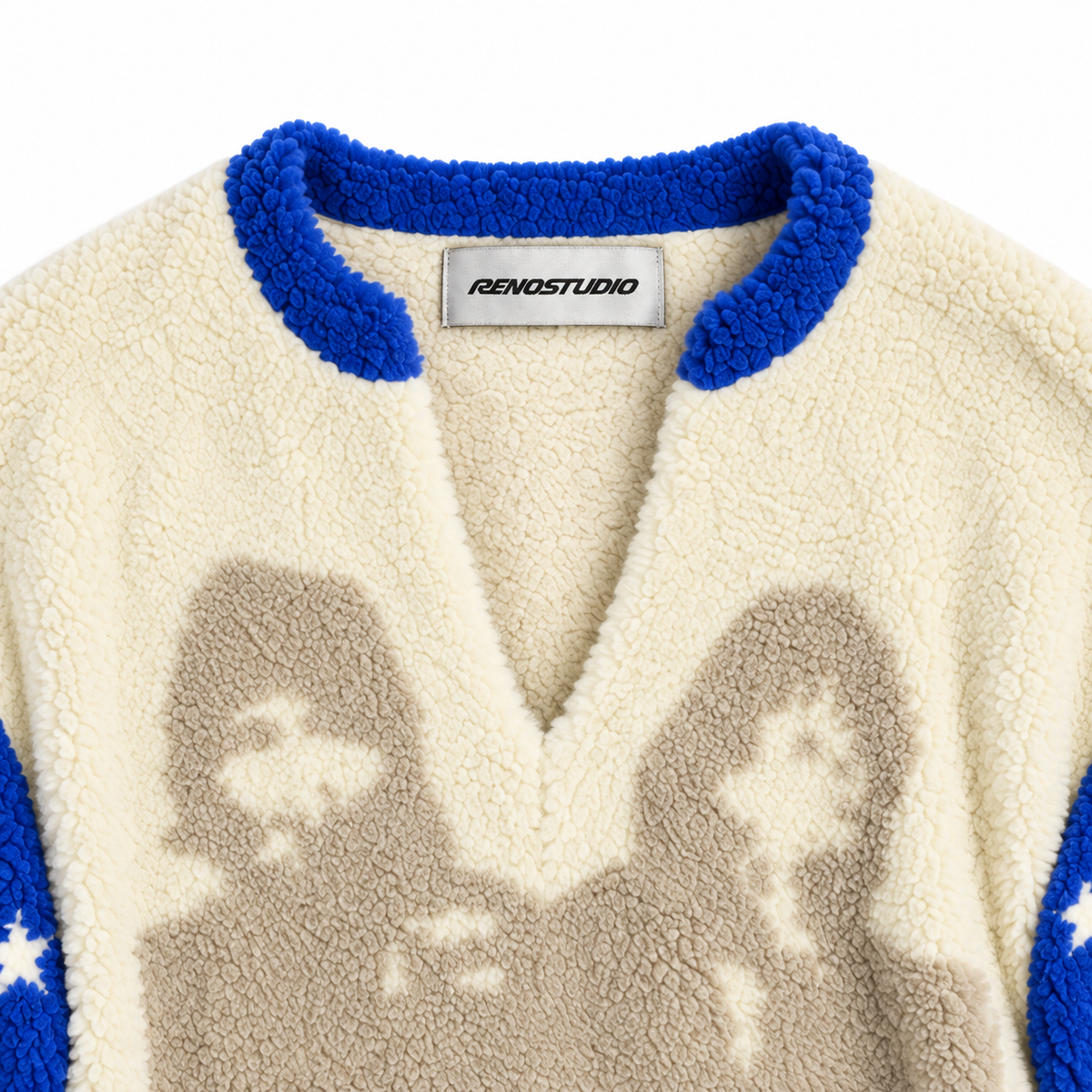 Star Portrait Faux Fur Contrast Knit Sweater