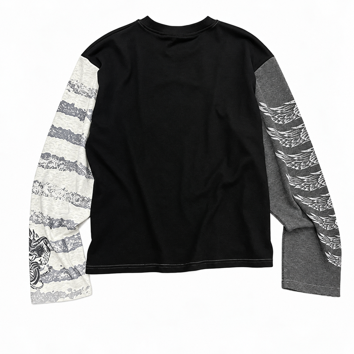 Winged Crest Contrast-Sleeve Vintage Longline Tee