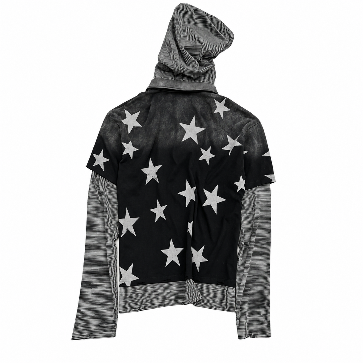 Dark Star Skull Layered Hooded Y2K Long-Sleeve Tee