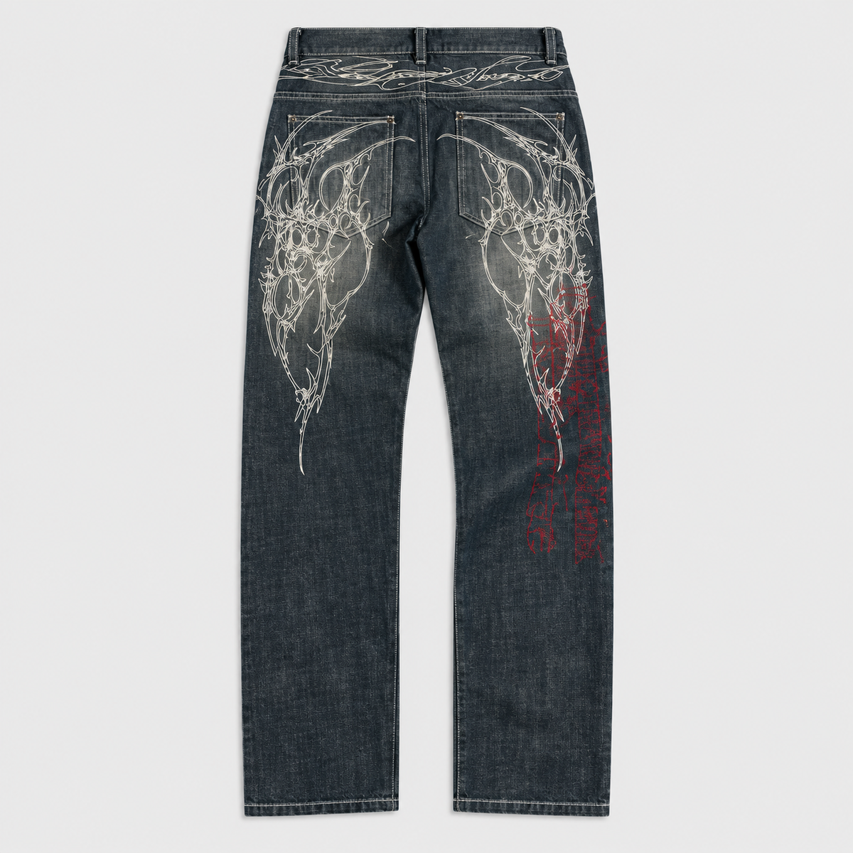 Knight Thorn Embroidered Slim-Fit Distressed Jeans