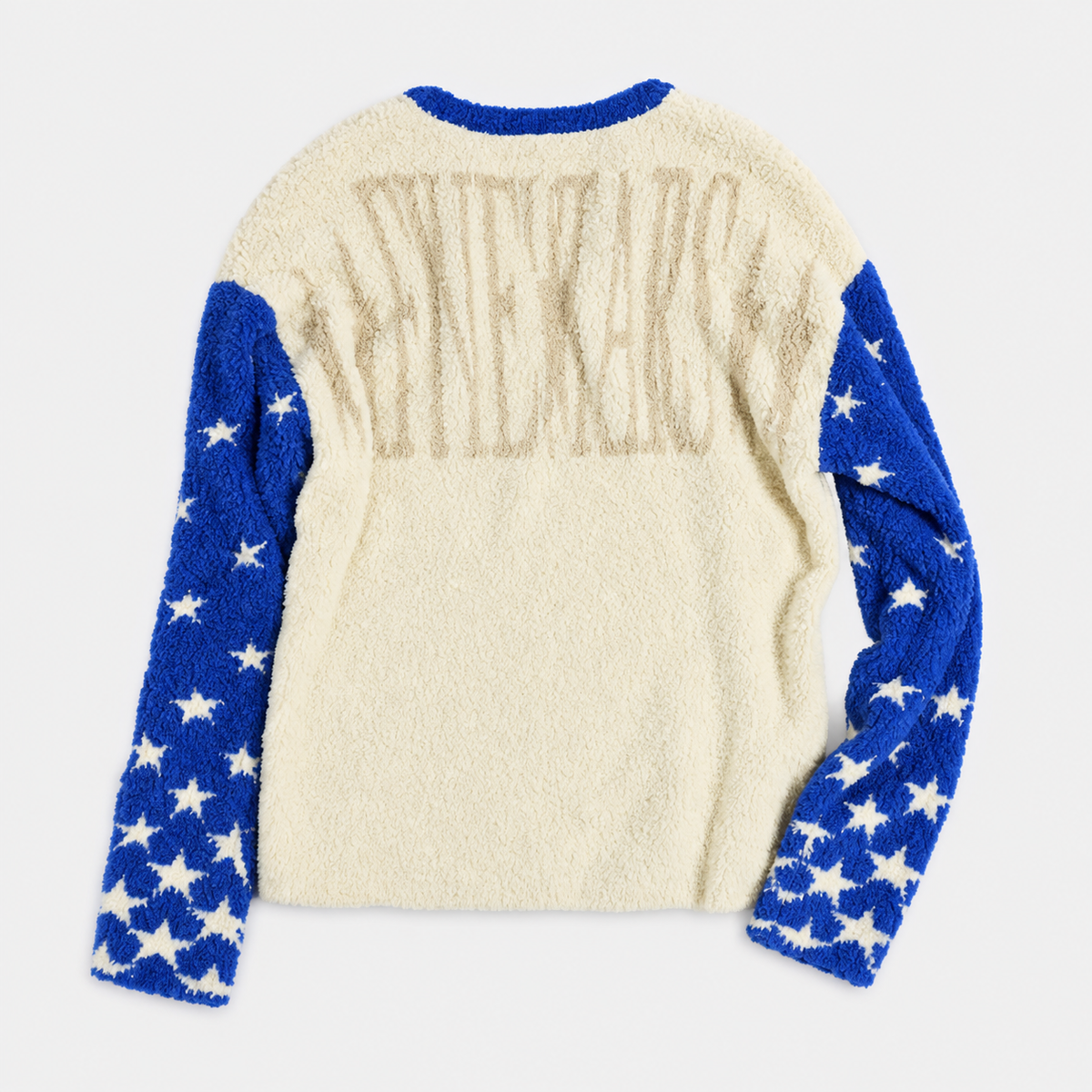 Star Portrait Faux Fur Contrast Knit Sweater