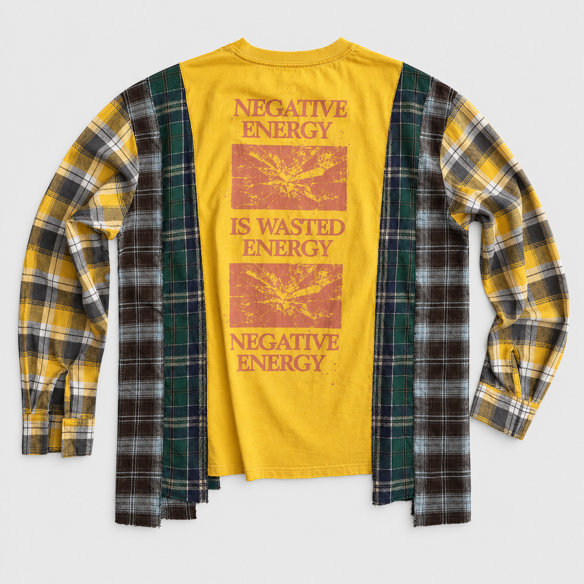 Reworked Plaid Layered Distressed Long-Sleeve Tee