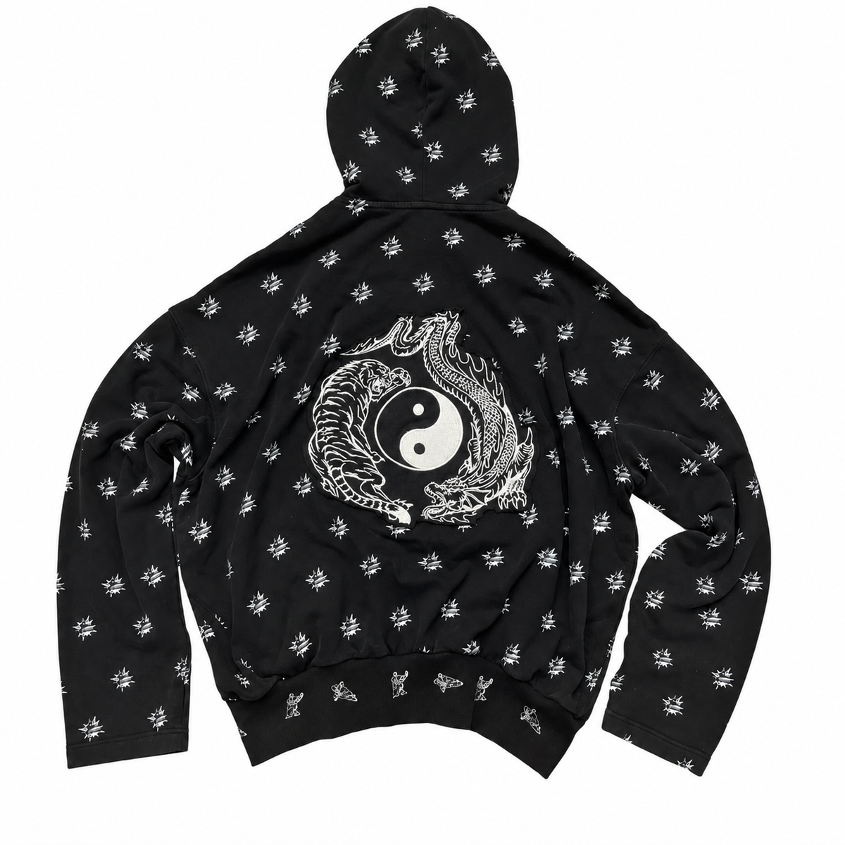 Yin Yang Dragon Embroidered Cropped Zip Hoodie