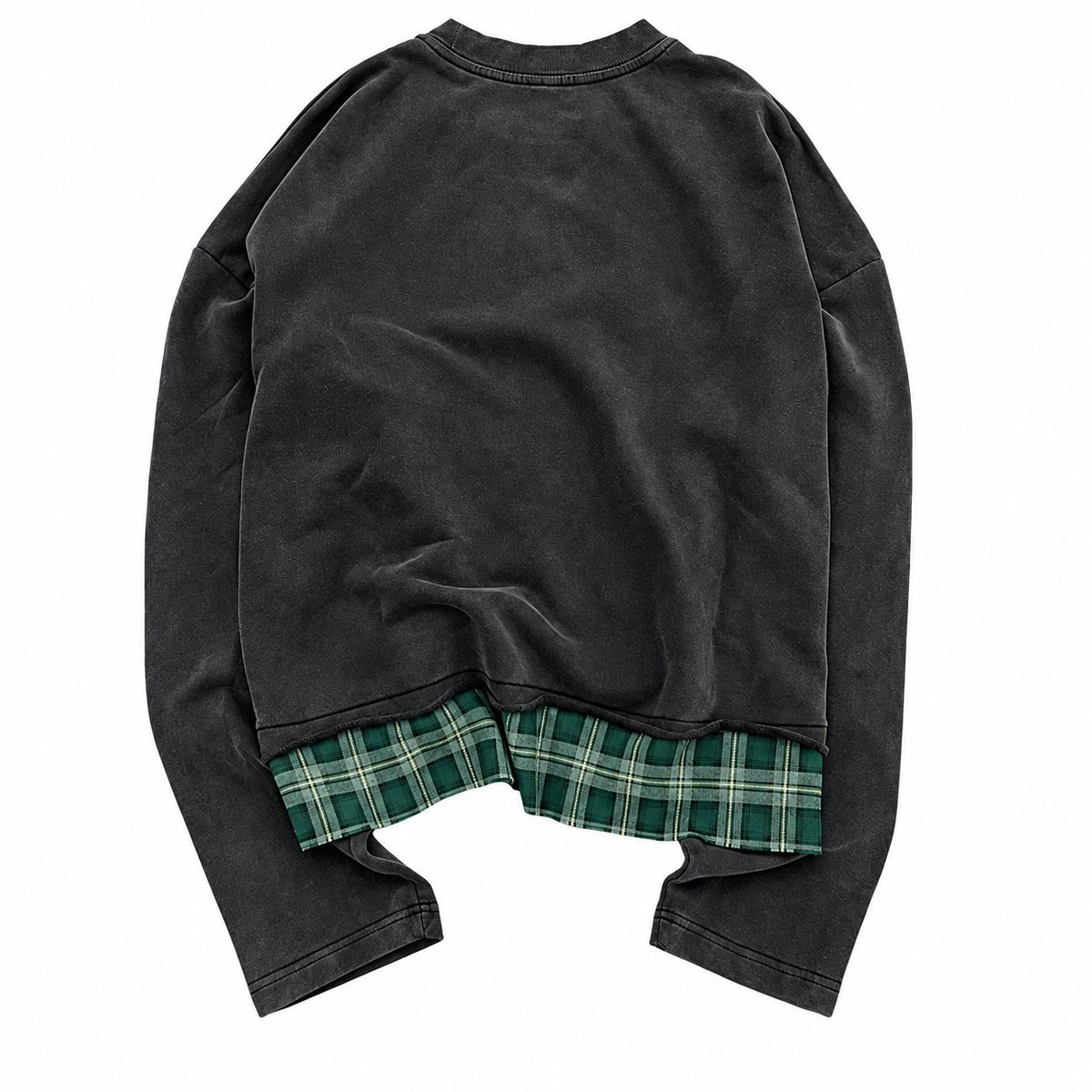 Distressed Plaid Layered Streetwear Crewneck