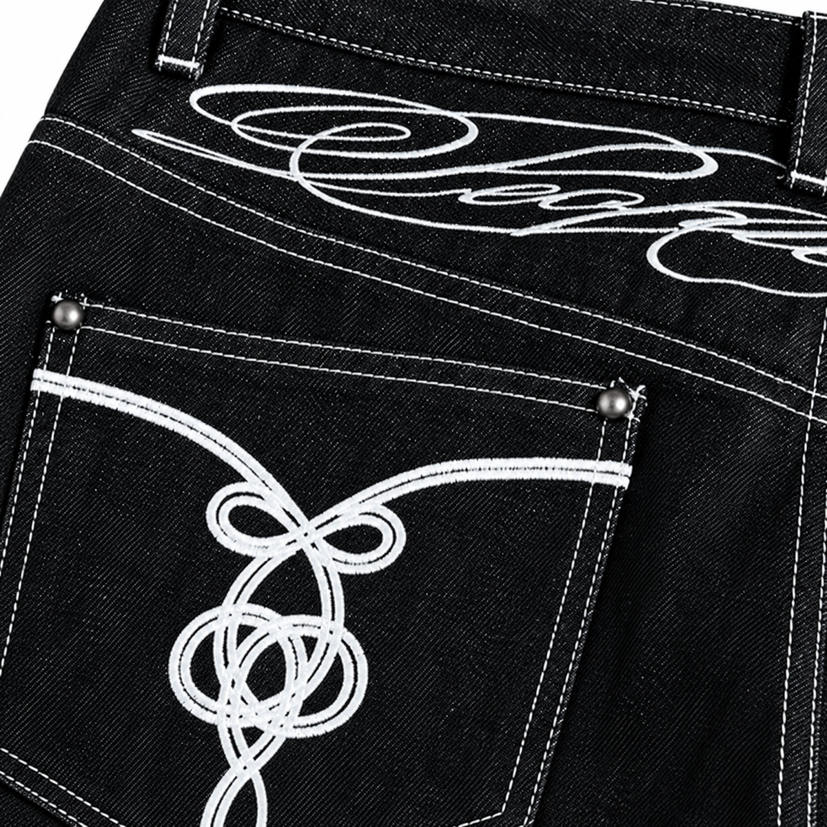 Rope-Stitched Raw Denim Napoleon Flare Jeans