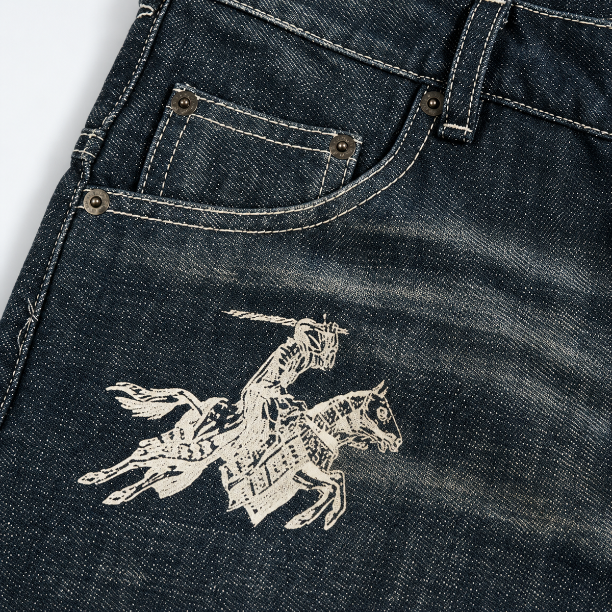 Knight Thorn Embroidered Slim-Fit Distressed Jeans